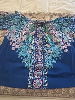 Lilly PukiyzBlue Floral Off-Shoulder Women’s Top